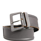 Gray Genuine Leather Square Silver Metal Buckle Belt