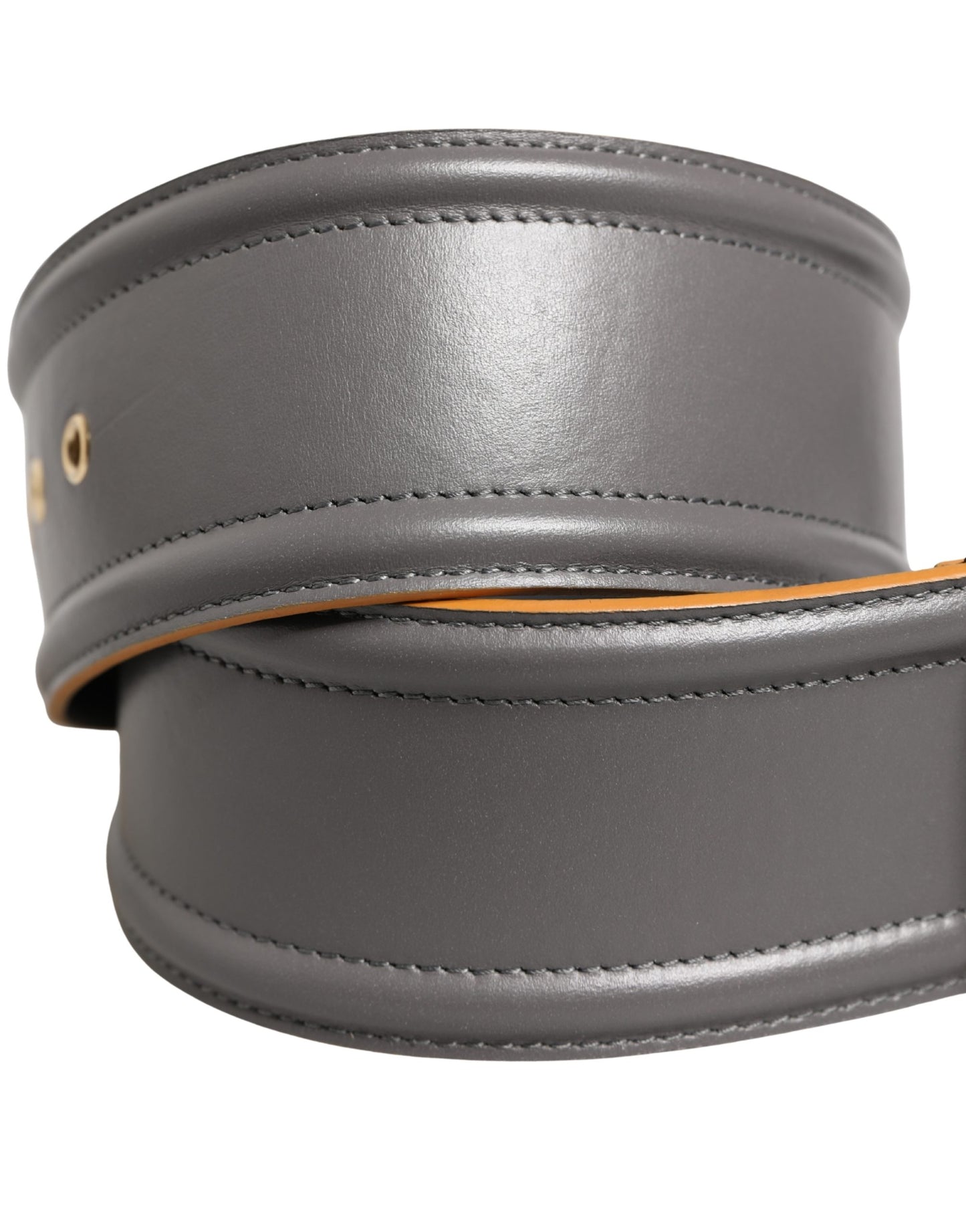 Gray Genuine Leather Square Silver Metal Buckle Belt