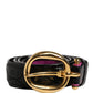 Black Leather Gold Round Buckle Waist Belt