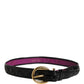 Black Leather Gold Round Buckle Waist Belt