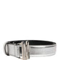 Silver Leather Logo Metal Buckle Waist Belt