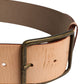 Beige Genuine Leather Wide Waist Metal Buckle Belt
