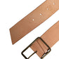 Beige Genuine Leather Wide Waist Metal Buckle Belt