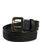 Black Leather Gold Metal Buckle Waist Women Belt