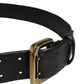 Black Leather Gold Metal Buckle Waist Women Belt