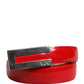 Red Glossy Leather Metal Buckle Belt