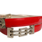 Red Glossy Leather Metal Buckle Belt