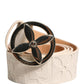 Beige Leather Wide Waist Silver Metal Buckle Waist Women Belt