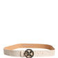 Beige Leather Wide Waist Silver Metal Buckle Waist Women Belt