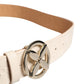 Beige Leather Wide Waist Silver Metal Buckle Waist Women Belt