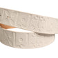 Beige Leather Wide Waist Silver Metal Buckle Waist Women Belt
