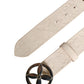 Beige Leather Wide Waist Silver Metal Buckle Waist Women Belt