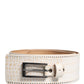 White Textured Leather Wide SilverMetal Buckle Belt