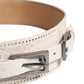White Textured Leather Wide SilverMetal Buckle Belt
