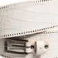 White Textured Leather Wide SilverMetal Buckle Belt