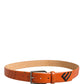 Orange Genuine Leather Silver Metal Buckle Waist Belt