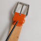 Orange Genuine Leather Silver Metal Buckle Waist Belt