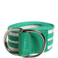 White Green Stripes Canvas Silver Metal Buckle Belt