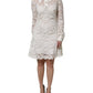 White Floral Lace Viscose Collared Mini Dress