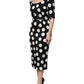 Black White Polka Dot Silk Sheath Midi Dress