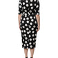 Black White Polka Dot Silk Sheath Midi Dress