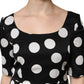 Black White Polka Dot Silk Sheath Midi Dress