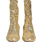 Gold Sequined Short Boots Stretch Shoes