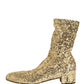 Gold Sequined Short Boots Stretch Shoes