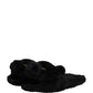 Black Faux Fur Panther Plush Flat Slides Shoes