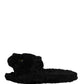Black Faux Fur Panther Plush Flat Slides Shoes
