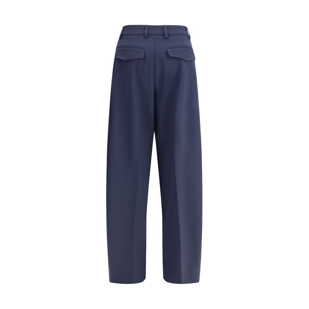 Blue Polyester Casual Pants