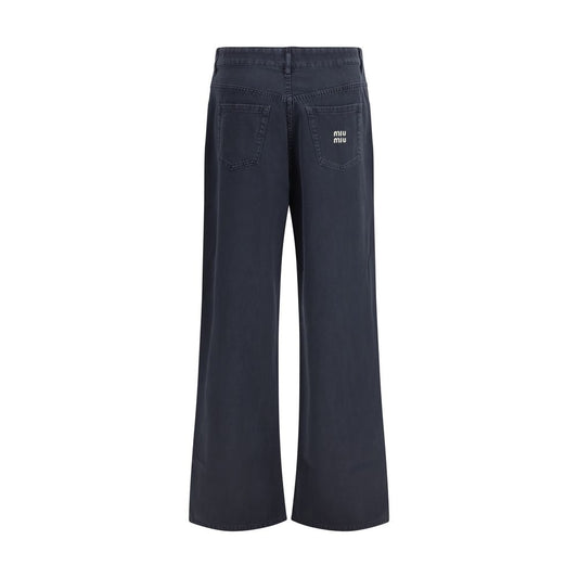 Blue Cotton Flared Jeans