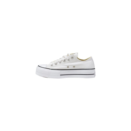 White Fabric Platform Sneakers