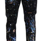 Black Cotton Color Splash Print Denim Jeans