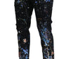 Black Cotton Color Splash Print Denim Jeans