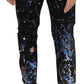 Black Cotton Color Splash Print Denim Jeans