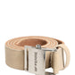 Men Beige Canvas Silver Metal Buckle Cintura Belt