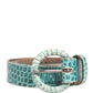 Women Green Leather Croco Print Studded Belt
