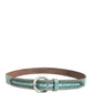 Women Green Leather Croco Print Studded Belt