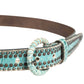 Women Green Leather Croco Print Studded Belt