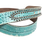 Women Green Leather Croco Print Studded Belt
