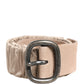 Women Beige Polyester Silver Metal Buckle Waist Belt