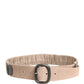 Women Beige Polyester Silver Metal Buckle Waist Belt