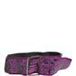 Women Purple Sequined Silver Metal Buckle Belt