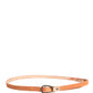 Women Orange Silver Metal Buckle Skinny Belt