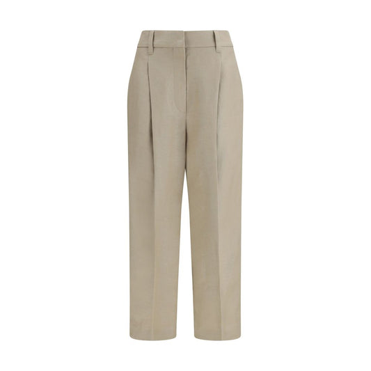 Beige Linen Casual Pants