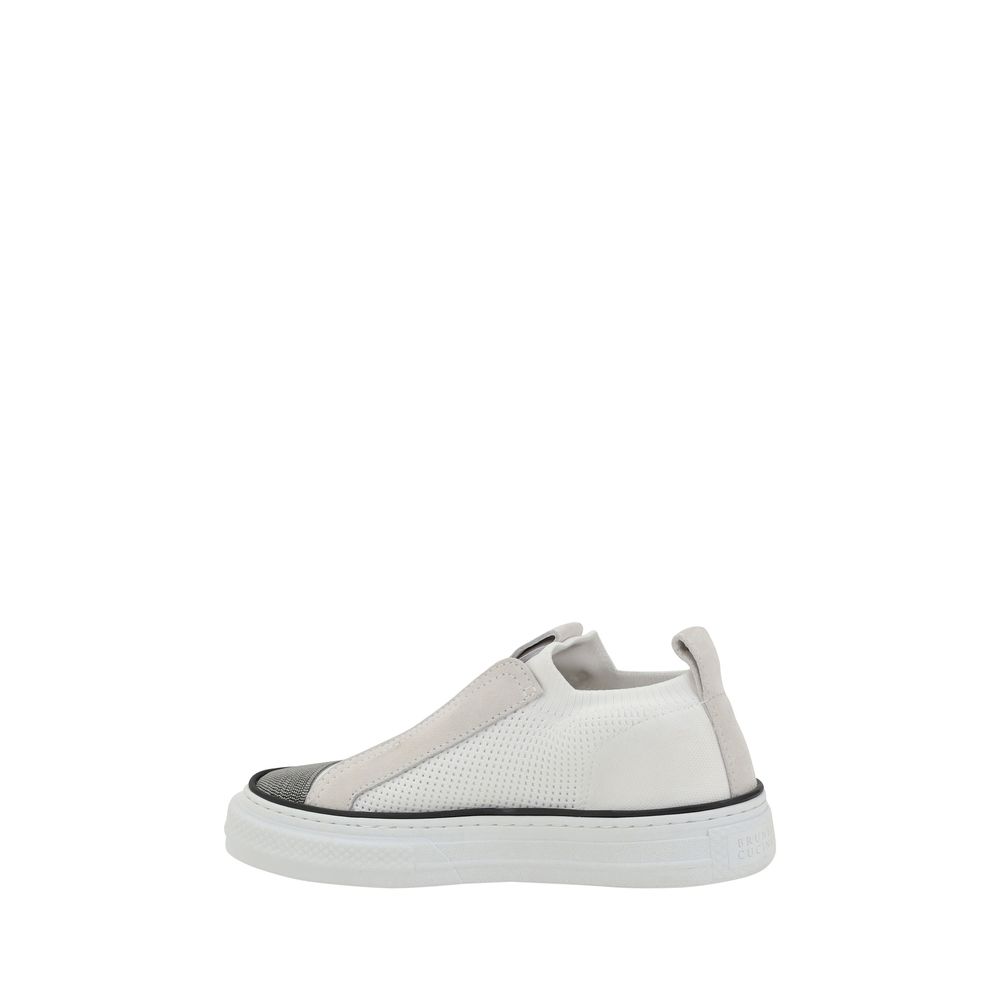 White Nylon Low Top Sneakers