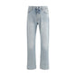 Blue Cotton Straight-Leg Jeans