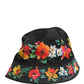 Men Black Floral Print Nylon Fisherman Cap Hat