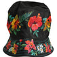 Men Black Floral Print Nylon Fisherman Cap Hat